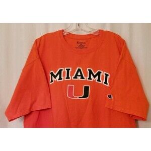 University of Miami Men's T-Shirt Orange THE "U"  Athletic Apparel Champion XXL